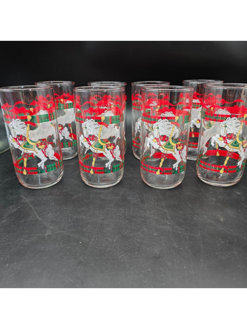 Vintage House of Lloyd 1990 Christmas Carousel Horse Drinking Glasses Set of 8
